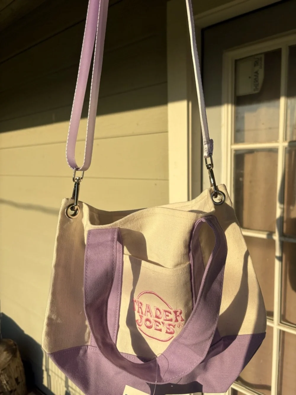 Trader Joe’s Mini Lavender Tote Bag With Strap Added - Picture 2 of 4